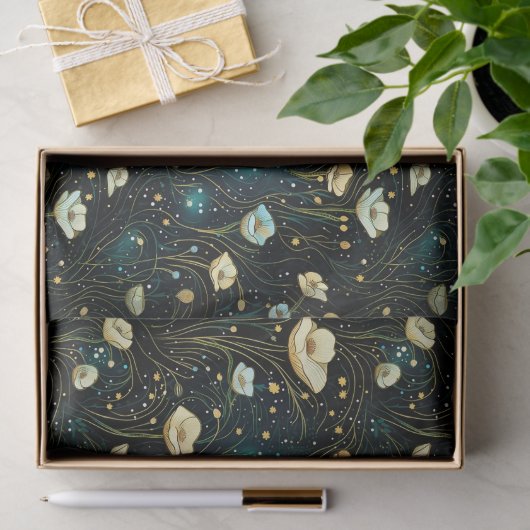Elegante Midnight Blue Celestial Bloemen Decoupage Tissuepapier (Geschenk)