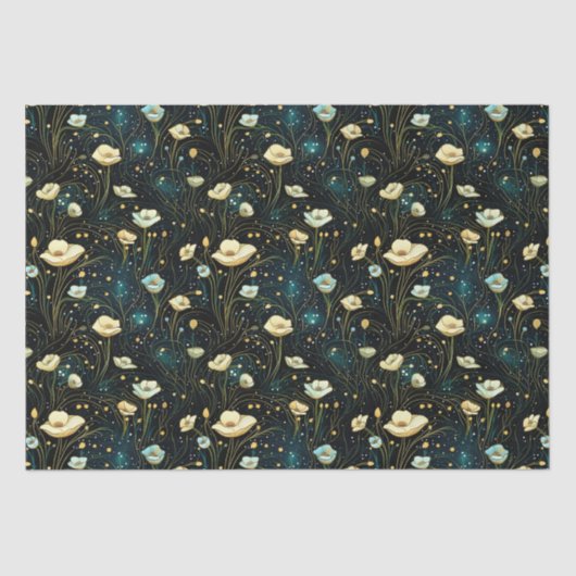 Elegante Midnight Blue Celestial Bloemen Decoupage Tissuepapier (Voorkant)
