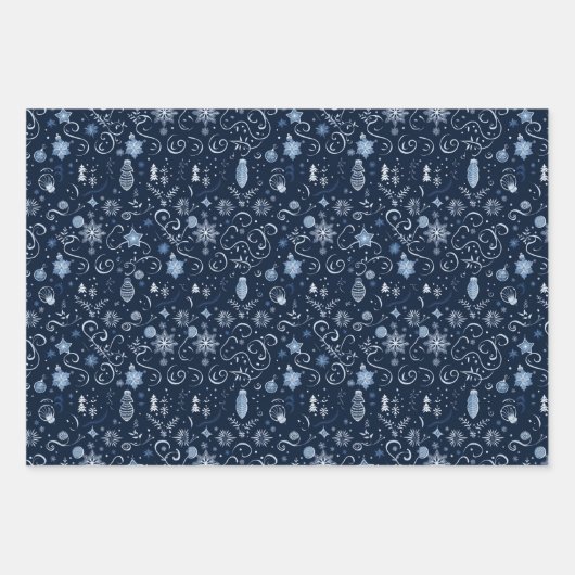 Elegante Midnight Blue Christmas Afbeeldingen Inpakpapier Vel (Voorkant 2)