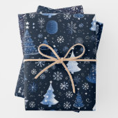 Elegante Midnight Blue Christmas Afbeeldingen Inpakpapier Vel (In situ)