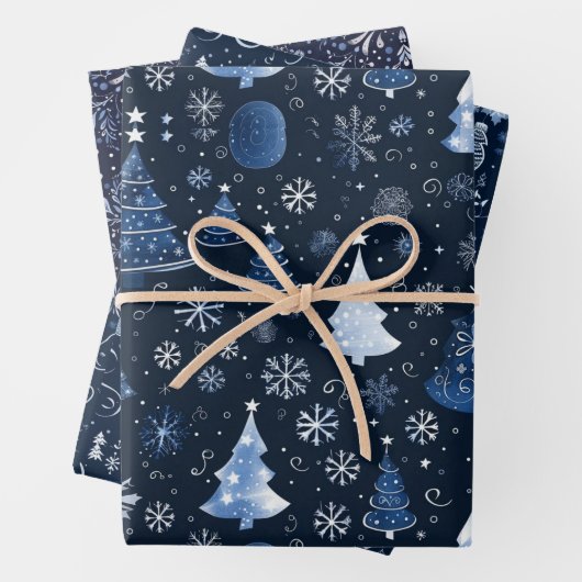 Elegante Midnight Blue Christmas Afbeeldingen Inpakpapier Vel (In situ)