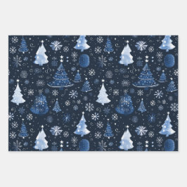 Elegante Midnight Blue Christmas Afbeeldingen Inpakpapier Vel
