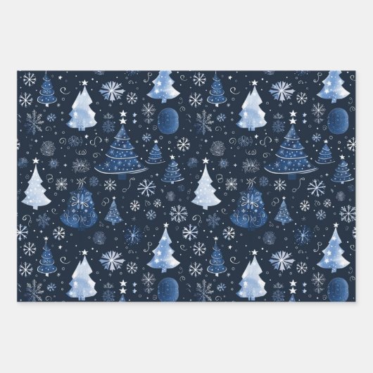 Elegante Midnight Blue Christmas Afbeeldingen Inpakpapier Vel (Voorkant)