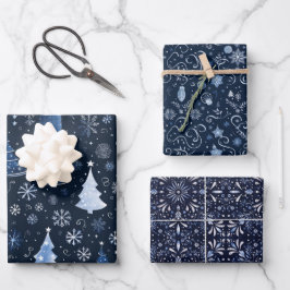 Elegante Midnight Blue Christmas Afbeeldingen Inpakpapier Vel