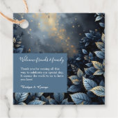 Elegante Midnight Blue en Gold Forest bruiloft Bedankjes Labels (Voorkant)