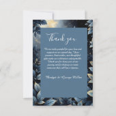 Elegante Midnight Blue en Gold Forest bruiloft Bedankkaart (Achterkant)
