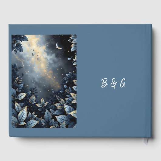 Elegante Midnight Blue en Gold Forest bruiloft Gastenboek (Achterkant)