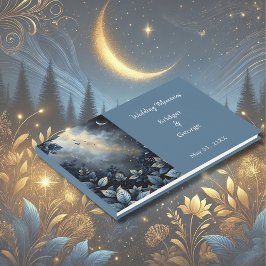 Elegante Midnight Blue en Gold Forest bruiloft Gastenboek