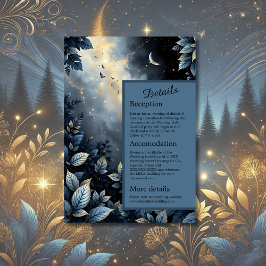Elegante Midnight Blue en Gold Forest bruiloft Informatiekaartje