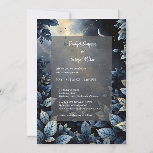 Elegante Midnight Blue en Gold Forest bruiloft Kaart (Voorkant)