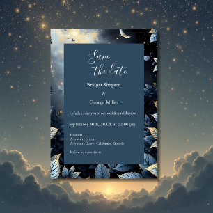 Elegante Midnight Blue en Gold Forest bruiloft Kaart