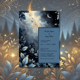 Elegante Midnight Blue en Gold Forest bruiloft Kaart