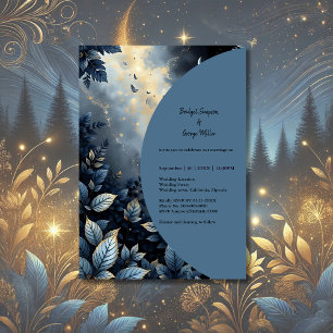 Elegante Midnight Blue en Gold Forest bruiloft Kaart