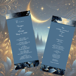 Elegante Midnight Blue en Gold Forest bruiloft Programmakaart