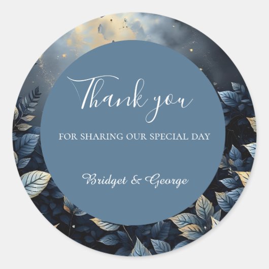 Elegante Midnight Blue en Gold Forest bruiloft Ronde Sticker (Voorkant)