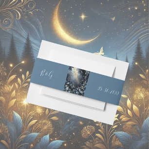 Elegante Midnight Blue en Gold Forest bruiloft Uitnodigingen Wikkel