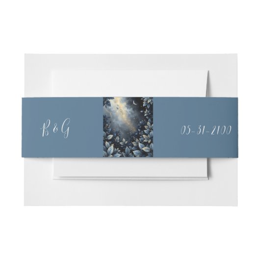 Elegante Midnight Blue en Gold Forest bruiloft Uitnodigingen Wikkel (Voorkant Voorbeeld)