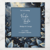 Elegante Midnight Blue en Gold Forest bruiloft Wijn Etiket (Enkel label)