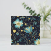 Elegante Midnight Blue & Gold Bloemen Kerstmis Feestdagenkaart (Staand voorkant)