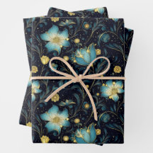 Elegante Midnight Blue & Gold Bloemen Kerstmis
