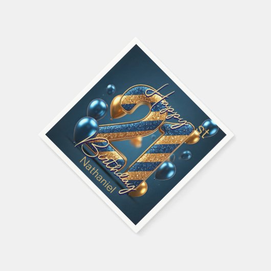 Elegante Midnight Blue & Gold Gestreepte 21e Verja Servet (Hoek)