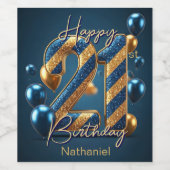 Elegante Midnight Blue & Gold Gestreepte 21e Verja Wijn Etiket (Enkel label)