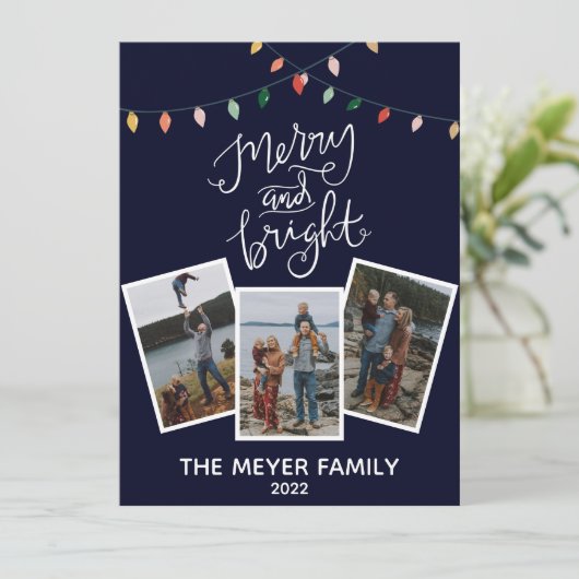 Elegante Midnight Blue Kerstverlichting Feestdagenkaart (Staand voorkant)