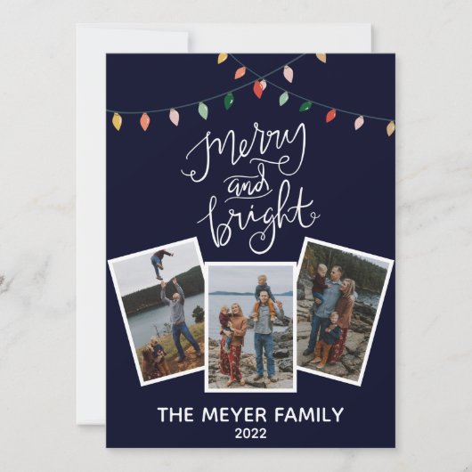 Elegante Midnight Blue Kerstverlichting Feestdagenkaart (Voorkant)