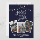 Elegante Midnight Blue Merry and Bright Lichtjes Feestdagenkaart (Voorkant)