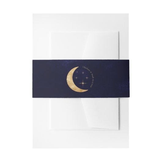 Elegante Midnight Gold Celestial Moon Stars Weddin Uitnodigingen Wikkel (Voorkant Voorbeeld)