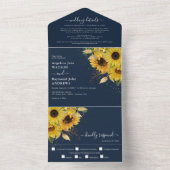 Elegante Midnight Sunflower Navy bruiloft All In One Uitnodiging (Binnen)