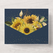 Elegante Midnight Sunflower Navy bruiloft All In One Uitnodiging (Achterkant)