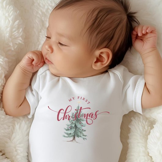 Elegante Mijn Eerste Kerstboom Script Typografie Romper