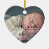 Elegante Mijn Eerste Kerstmis 2 Foto Keramisch Ornament (Voorkant)