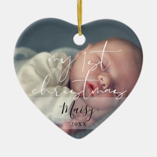 Elegante Mijn Eerste Kerstmis 2 Foto Keramisch Ornament (Voorkant)
