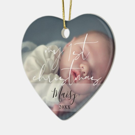 Elegante Mijn Eerste Kerstmis 2 Foto Keramisch Ornament (Links)