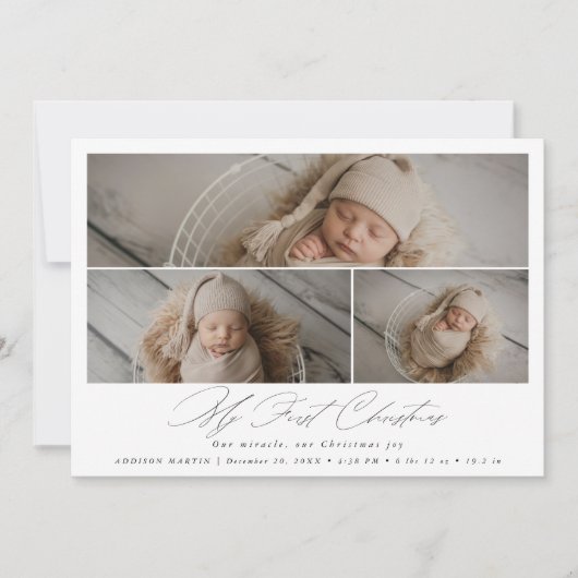 Elegante Mijn Eerste Kerstmis Baby Foto Aankondigi Kaart (Voorkant)