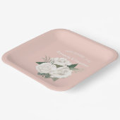 Elegante Millennial Roze en Witte Rozen Bruiloft Papieren Bordje (Gebogen)