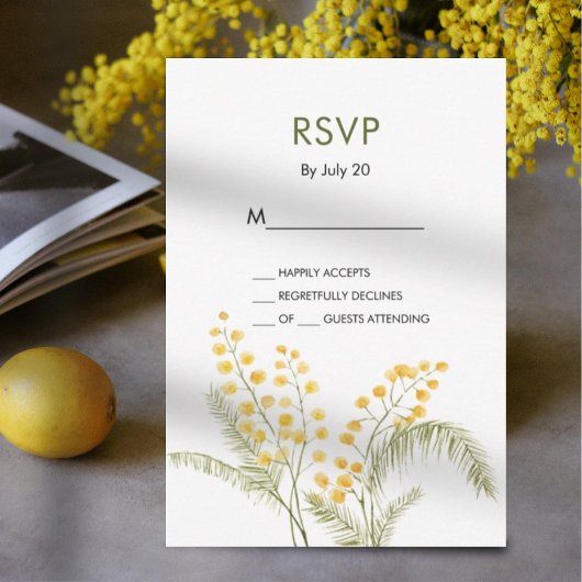 Elegante mimosa bloemen gele bruiloft rvp kaart