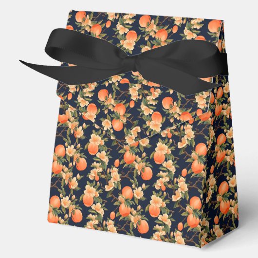 Elegante Mini Perzik Bloem en Zwart Bedankdoosjes (Voorkant)