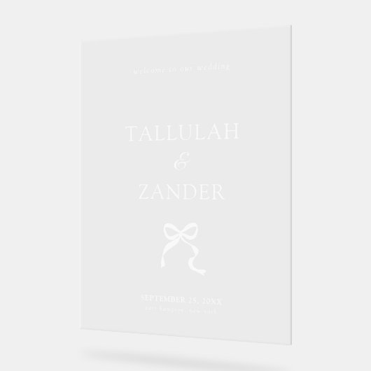 Elegante Minibow Bruiloft Welkom Acryl Bord (Hoek)