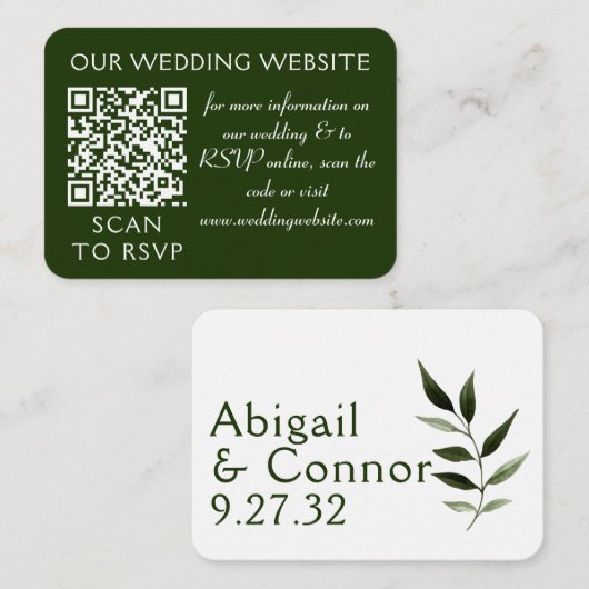 Elegante Minimaal Bladeren Groene Olijf Jager Web  Informatiekaartje (Voorkant / Achterkant)