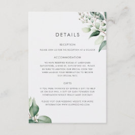 Elegante Minimaal Eucalyptus Groene Huwelijk Informatiekaartje