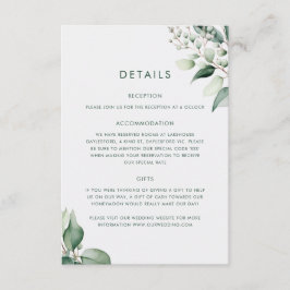 Elegante Minimaal Eucalyptus Groene Huwelijk Informatiekaartje