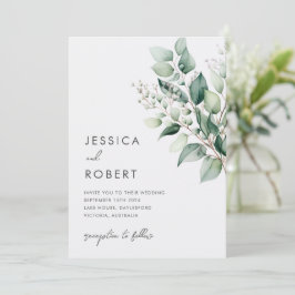 Elegante Minimaal Eucalyptus Groene Huwelijk Kaart