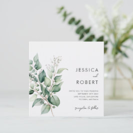 Elegante Minimaal Eucalyptus Groene Huwelijk Kaart