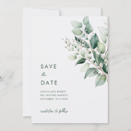Elegante Minimaal Eucalyptus Groene Huwelijk Save The Date