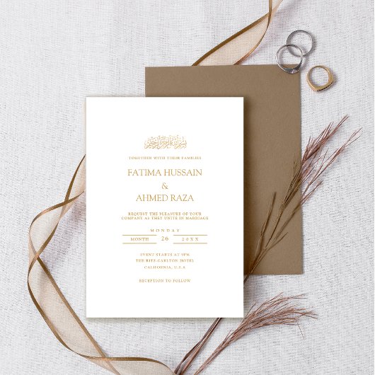 Elegante Minimaal Formeel Gouden Script Moslim Bru Kaart