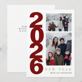 Elegante Minimaal Gelukkig Nieuwjaar Familie 2 Fot Feestdagenkaart