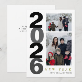 Elegante Minimaal Gelukkig Nieuwjaar Familie 2 Fot Feestdagenkaart